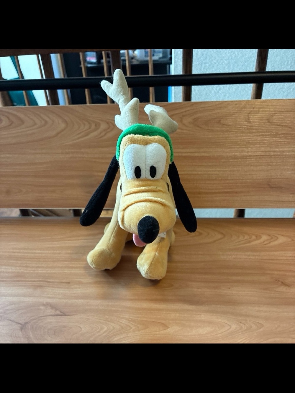 Disney Yellow Pluto Plush with Green Reindeer Headband